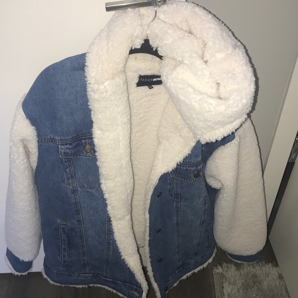 Denim jacket sherpa hoodie very warm